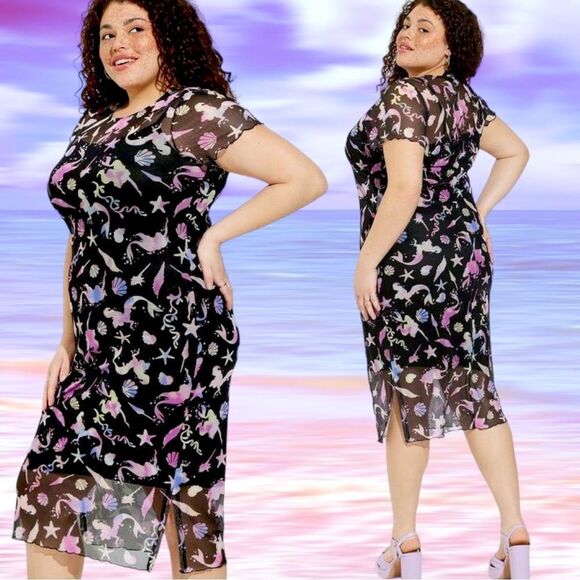 Torrid Disney The Little Mermaid Mesh T-Shirt Midi Dress NWT - Picture 2 of 15